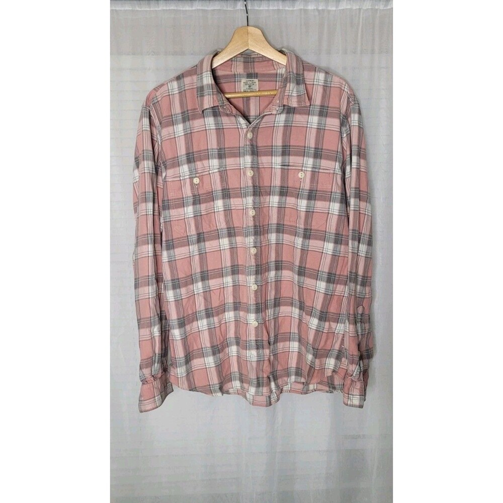 J Crew 100% Cotton Flannel Mens XL Pink Plaid Casual Button Down shirt